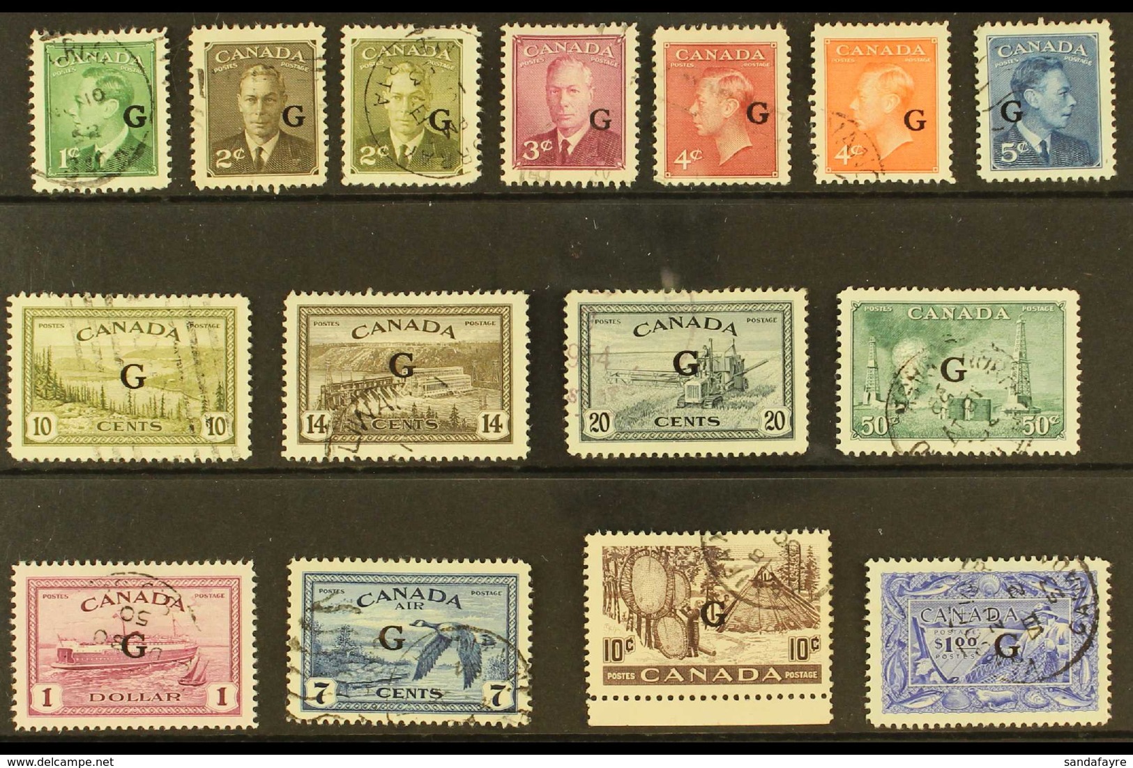 OFFICIALS - "G" OVERPRINTS With 1950-52 Complete Set Of 13, Plus 1950 10c "Drying Furs" And $1 "Fisherman", SG O178/O192 - Altri & Non Classificati