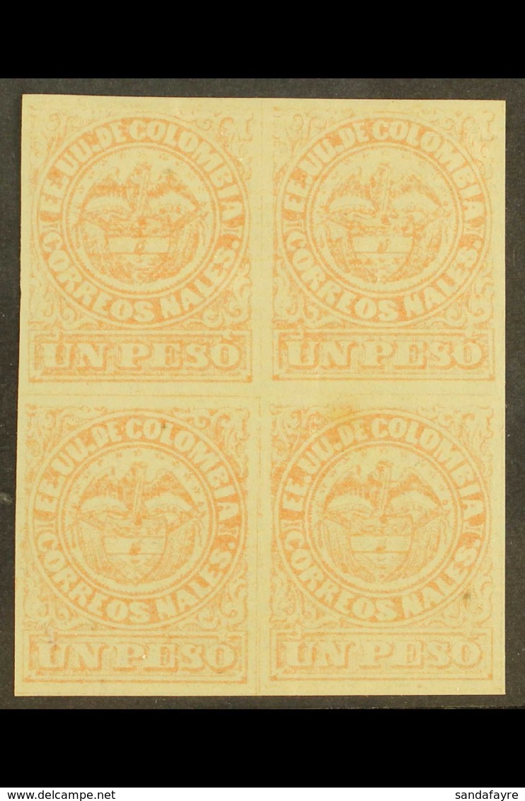 1876-79 1p Pale Red On Laid Paper, Scott 84, Mint BLOCK OF FOUR With Good Margins All Round, Some Light Creasing And A L - Colombia