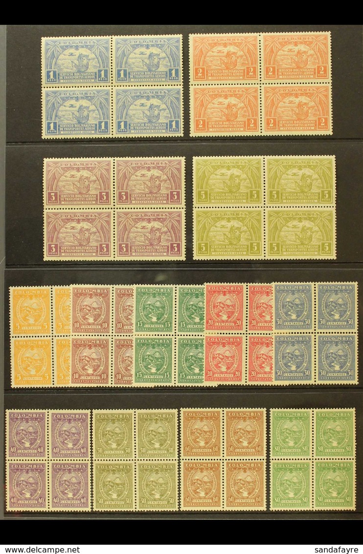 SCADTA 1929 Complete Set (Scott C55/67, SG 56/68, Michel 47/59), Fine Mint BLOCKS Of 4, Mostly With The Usual Dry Gum, V - Colombia