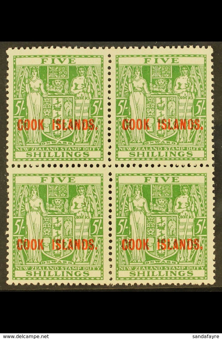 1943-54 5s Green Arms, Upright Watermark, SG 132, Fine Mint Block Of Four, The Upper Pair Never Hinged. For More Images, - Cook