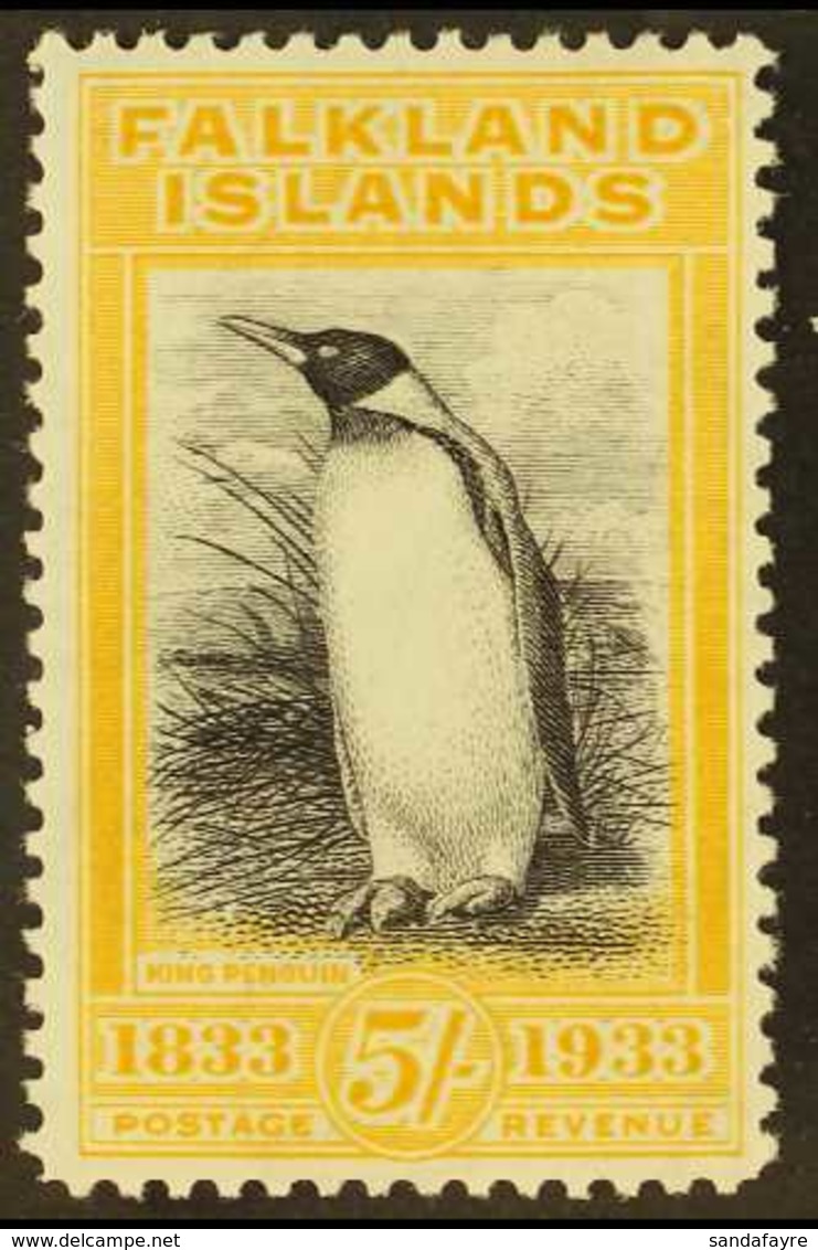 1933 5s Black And Yellow King Penguin, SG 136, Mint Lightly Hinged With Slightly Creamy Gum. Lovely Fresh Appearance. Fo - Falkland