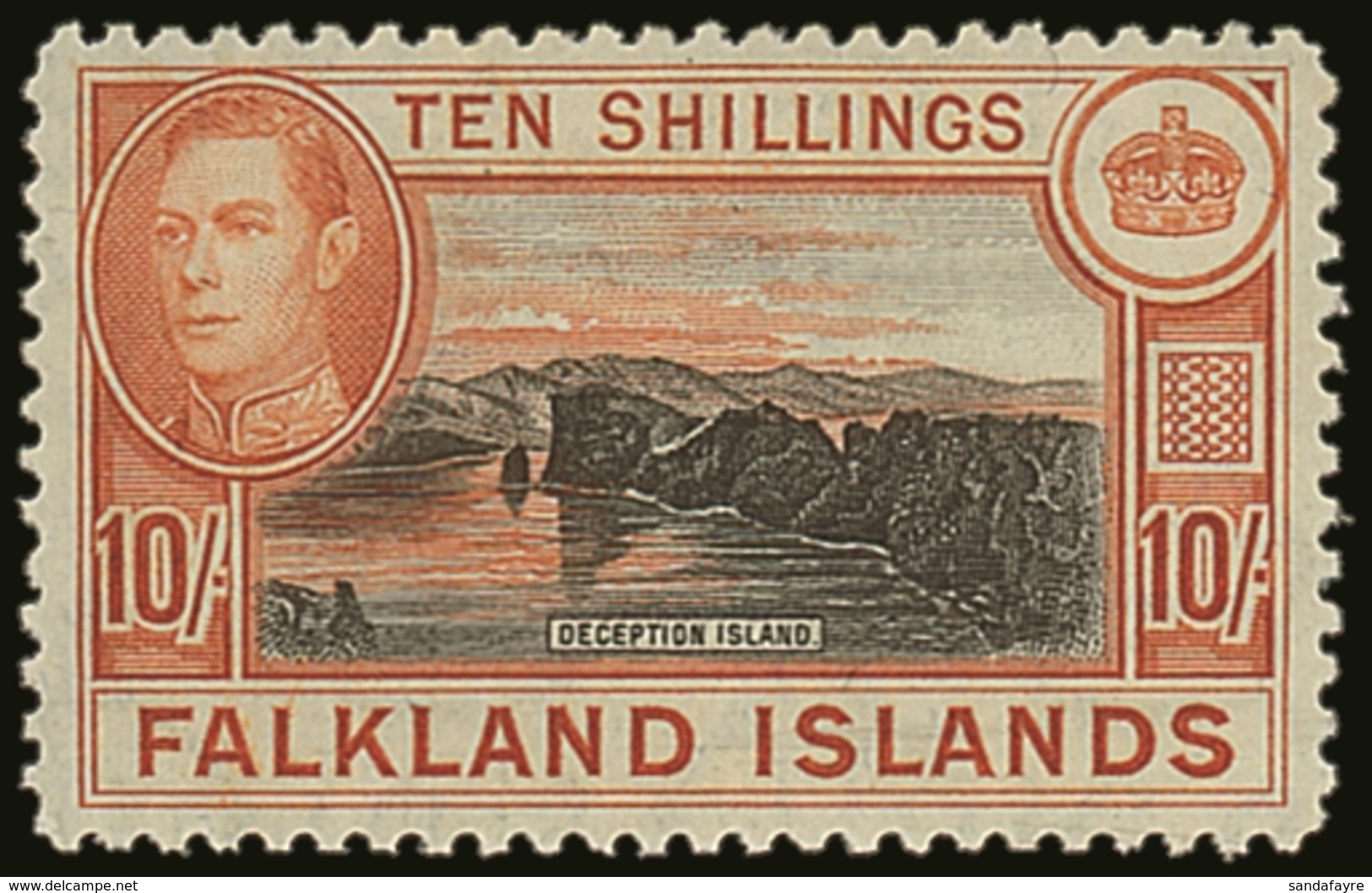 1938-50 10s Black And Orange-brown, SG 162, Very Fine Mint. For More Images, Please Visit Http://www.sandafayre.com/item - Falkland