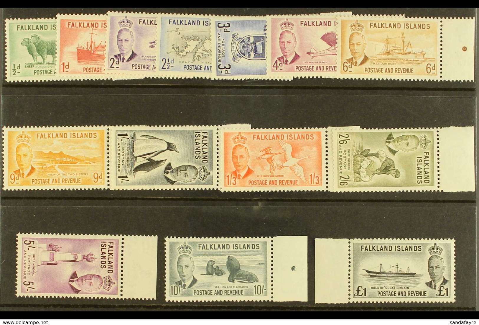 1952 KGVI Definitives Complete Set, SG 172/85, Superb Never Hinged Mint Marginal Examples. (14 Stamps) For More Images,  - Falkland