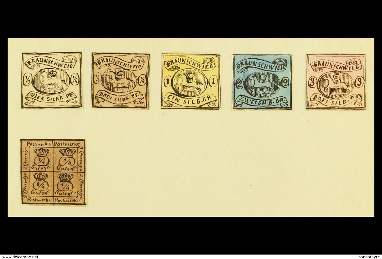 1861 HAND PAINTED STAMPS Unique Miniature Artworks Created By A French "Timbrophile" In 1861. BRUNSWICK Comprising Five  - Altri & Non Classificati