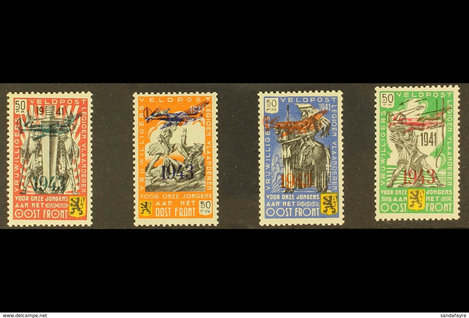 BELGIUM / FLEMISH LEGION 1943 +50 Fr Aircraft Overprint Set Complete, Michel V / VIII, Never Hinged Mint (4 Stamps) For  - Altri & Non Classificati