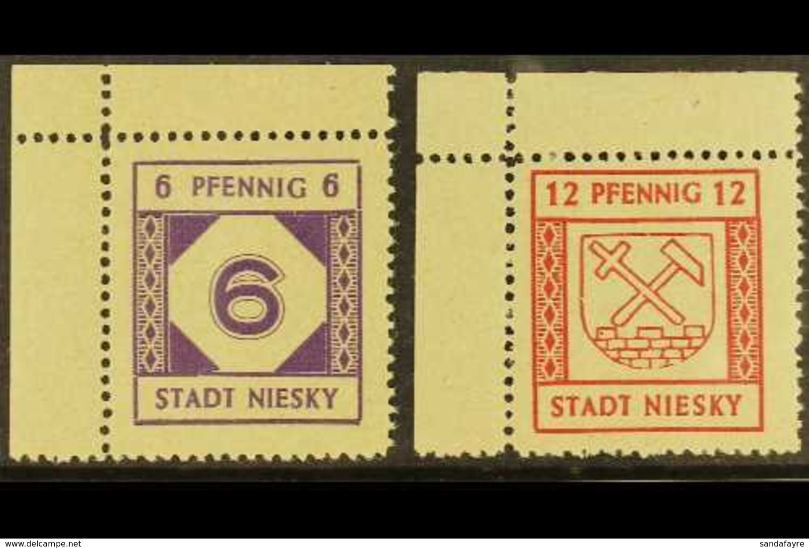 NIESKY 1945 (July) 6pf & 12pf On Grey Paper Set, Mi 1/2, Very Fine Mint, Corner Marginal Examples (2 Stamps). For More I - Altri & Non Classificati
