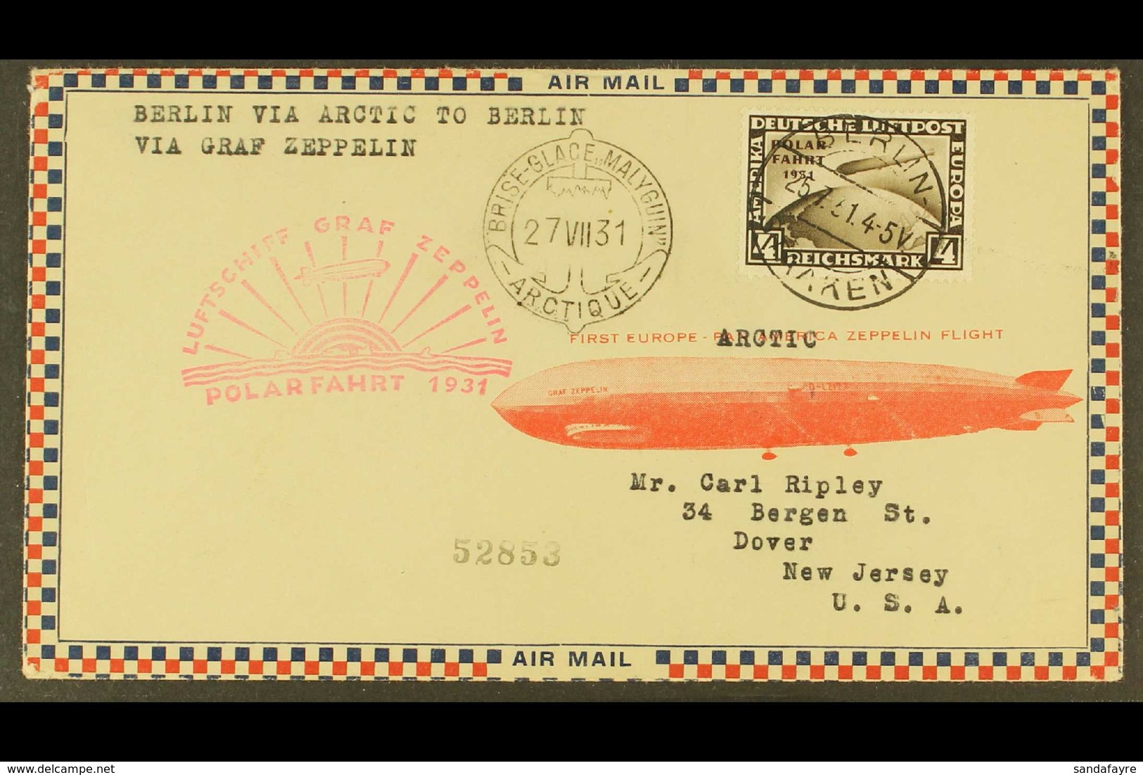 1931 GRAF ZEPPELIN POLAR FLIGHT, Superb Airmail Cover Franked Germany 1931 4Rm Polar Flight Adhesive Tied By Berlin Cds  - Altri & Non Classificati