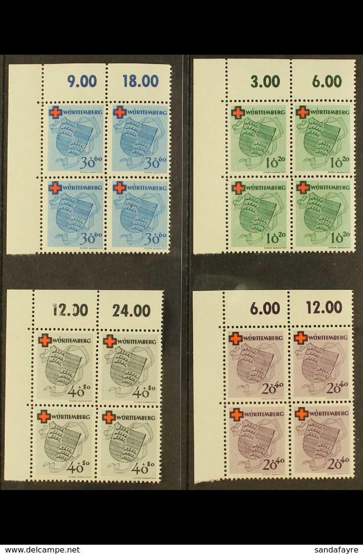 FRENCH ZONE WURTTEMBERG 1949 Red Cross Complete Set (Michel 40/43 A, SG FW40/43, Fine Never Hinged Mint Upper Left Corne - Sonstige & Ohne Zuordnung