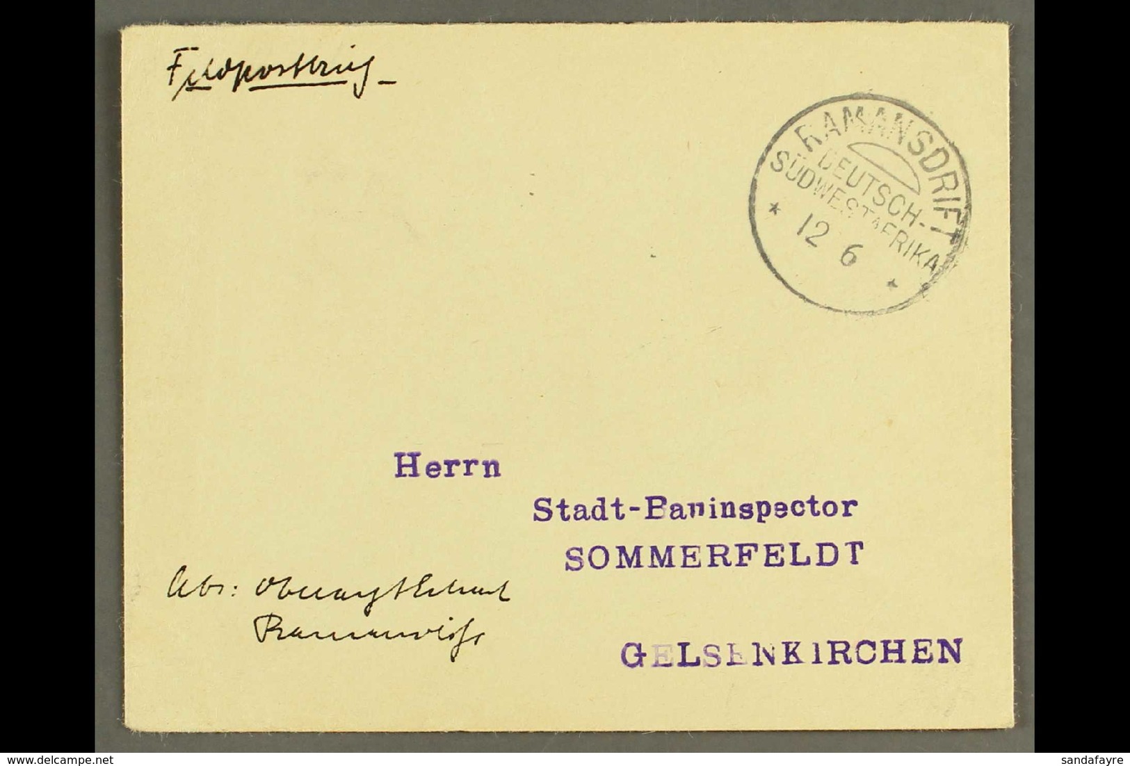SOUTH WEST AFRICA 1907 (12 Jun) Stampless Feldpost Cover To Germany With Fine "RAMANSDRIFT" Cds Postmark (without Year S - Altri & Non Classificati