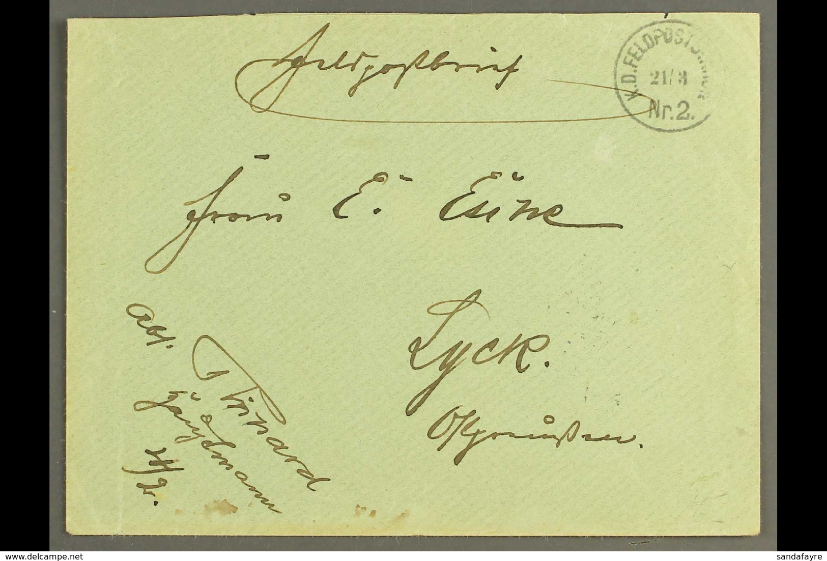 SOUTH WEST AFRICA 1905 (21 Mar) Stampless Feldpost Cover To Germany Showing Fine "K.D. FELDPOSTSTATION / Nr. 2" At Top R - Sonstige & Ohne Zuordnung