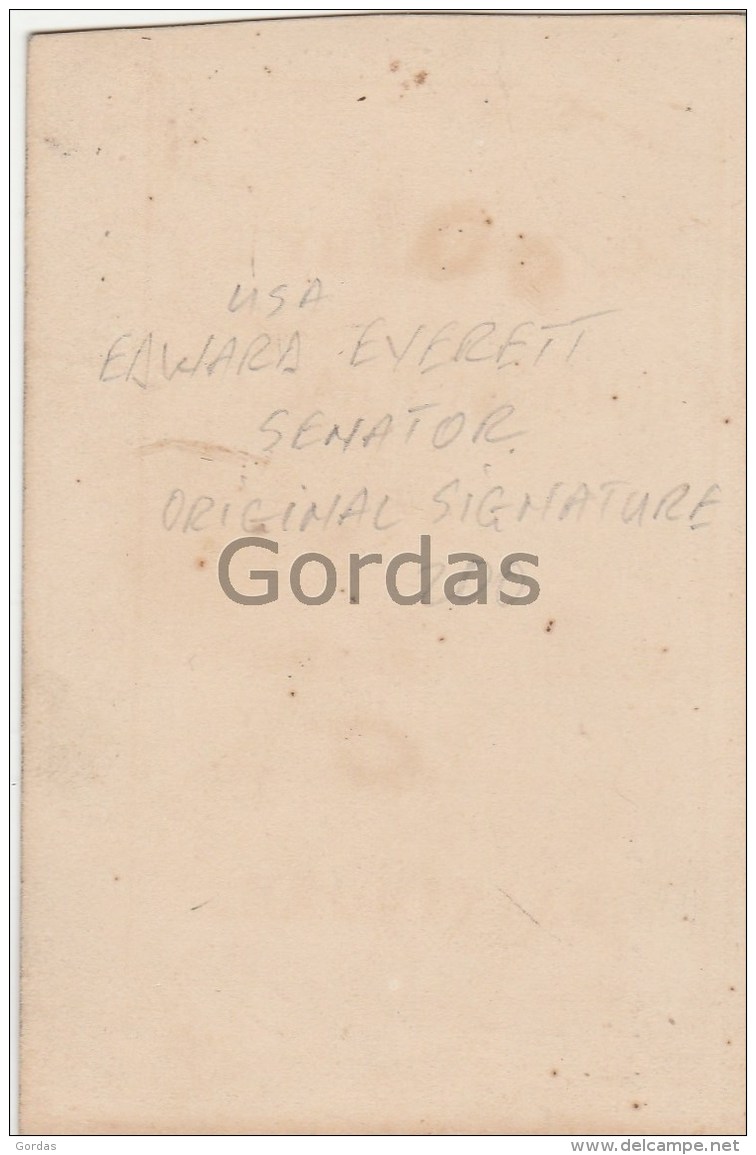 US - Edward Everett - Senator - Original Signiture - Photo 60x95mm - Fotos Dedicadas