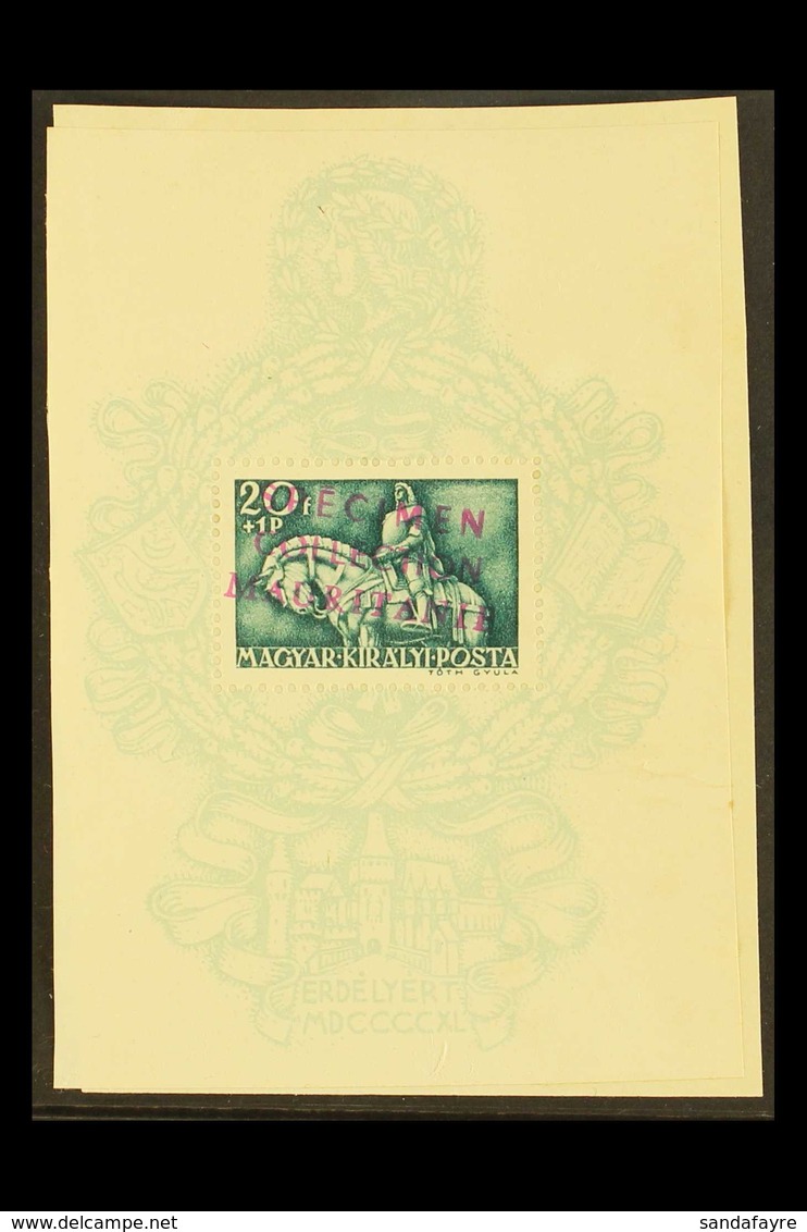 1940 Hunyadi Mini-sheet (Michel Block 8) Affixed To Archive Paper And With Three-line "SPECIMEN / COLLECTION / MAURITANI - Altri & Non Classificati