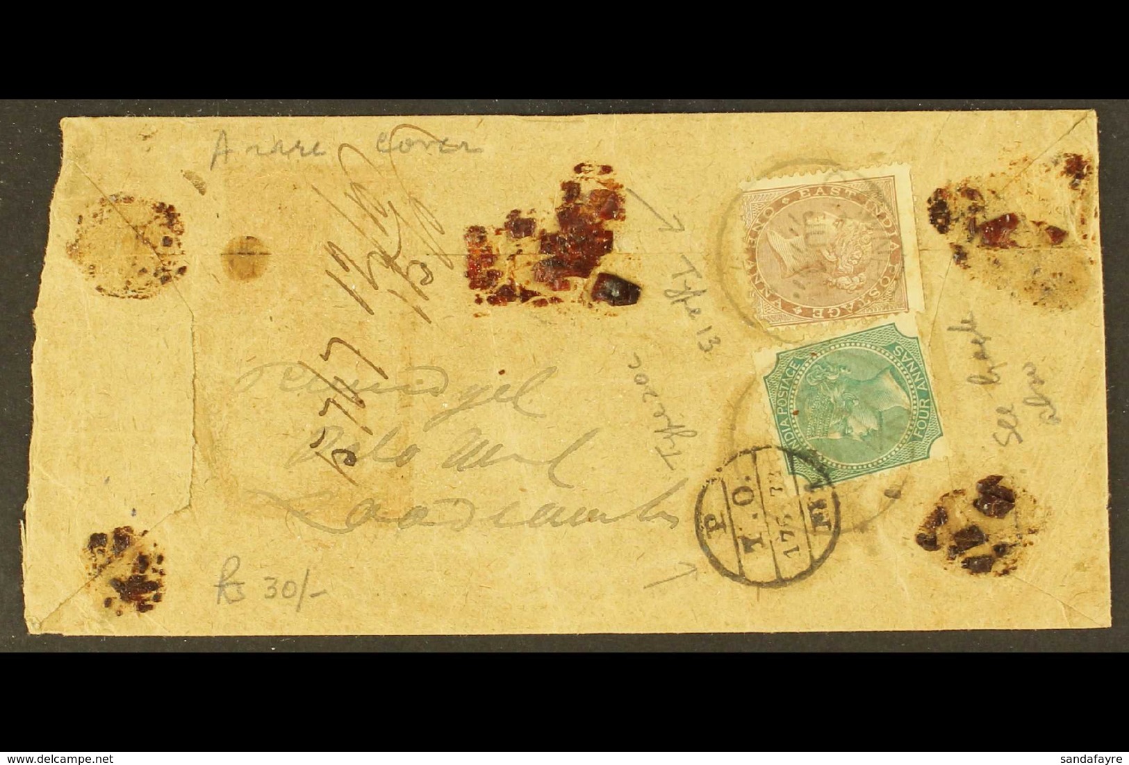 1872 RAILWAY COVER. 1872 (16 June) Native Env Bearing 1a & 4a Adhesives Tied Cownpore Cds's, The 4a Additionally Tied By - Altri & Non Classificati