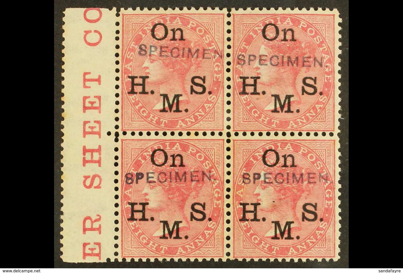 OFFICIAL 1874-82 8a Rose With "On H. M. S." Overprint And With Additional "SPECIMEN" Handstamp, SG O35s, A Fine Mint BLO - Altri & Non Classificati