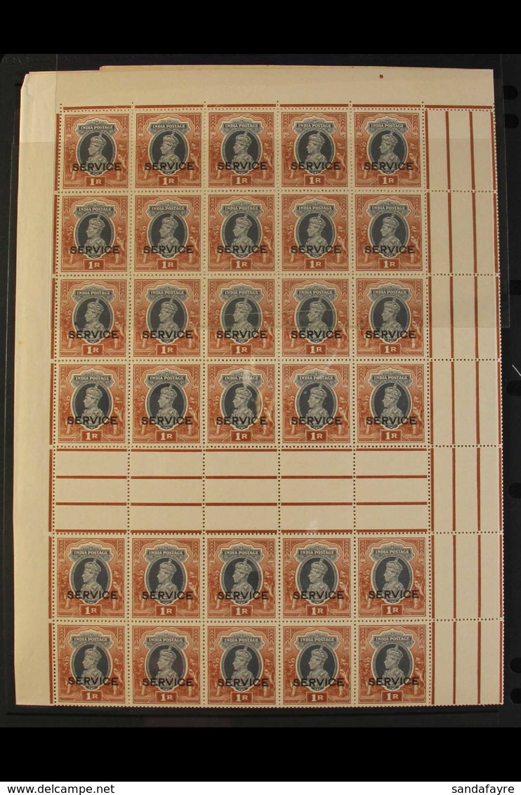 OFFICIALS 1r Grey & Red Brown, SG O138, COMPLETE SHEET Of  6 X 20 Stamp Panes With Selvedge To All Four Sides. Seldom Se - Altri & Non Classificati