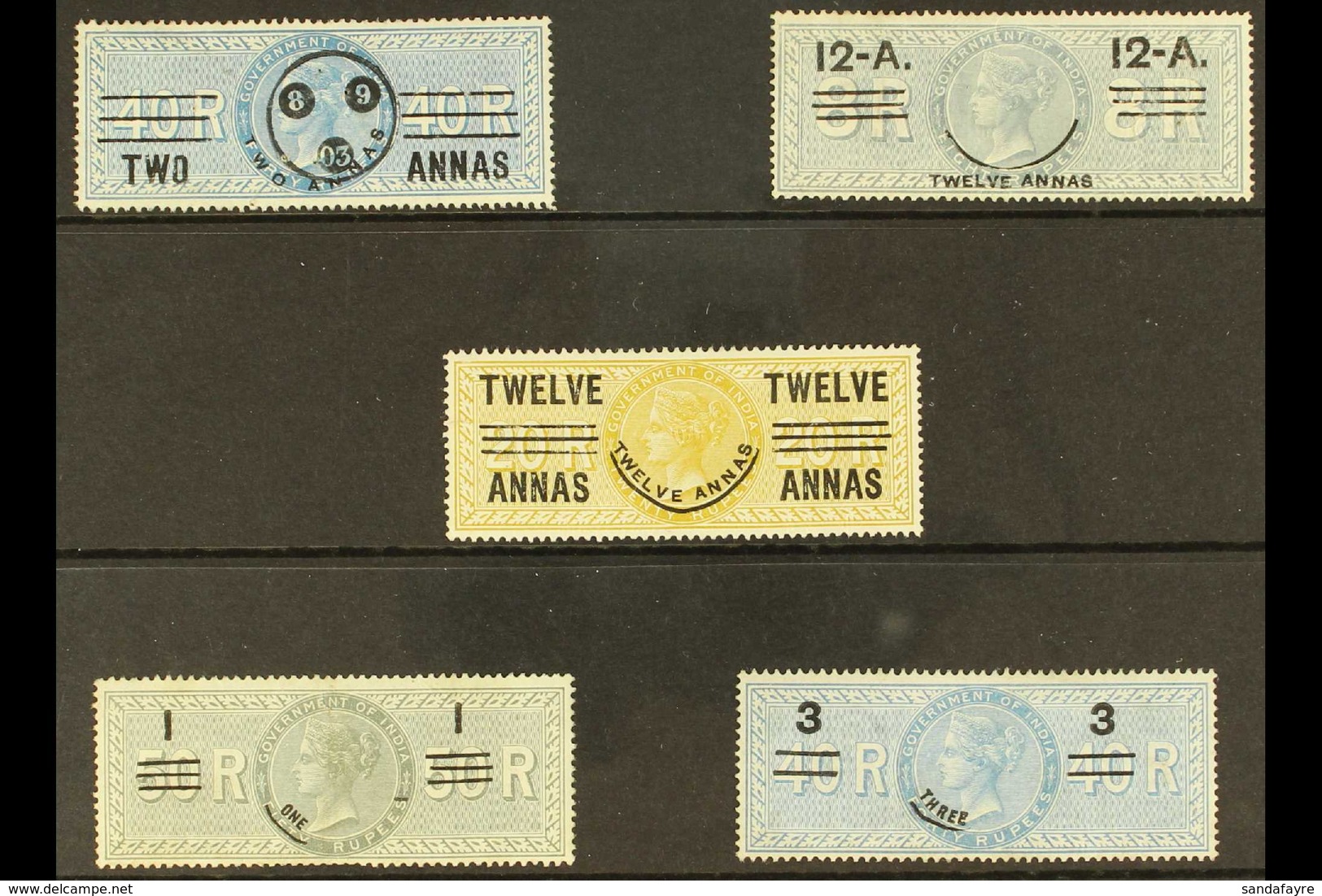 REVENUES - SPECIAL ADHESIVE 1903 Provisional Surcharges With 2a On 40r Blue, 12a On 8r Grey, 12a On 20a Brown, 1r On 50r - Altri & Non Classificati