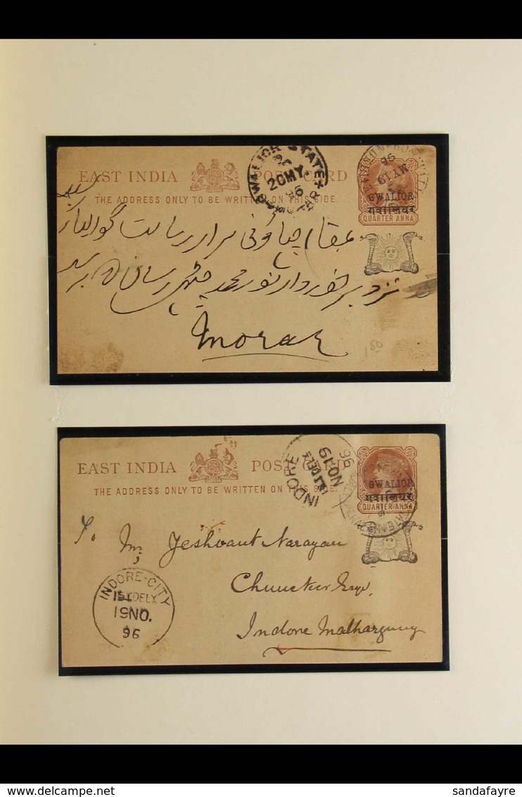 GWALIOR 1885-1948 POSTAL HISTORY COLLECTION Presented In Mounts In An Album. Includes 1885 ½a (Higgins & Gage B1), 1886  - Altri & Non Classificati