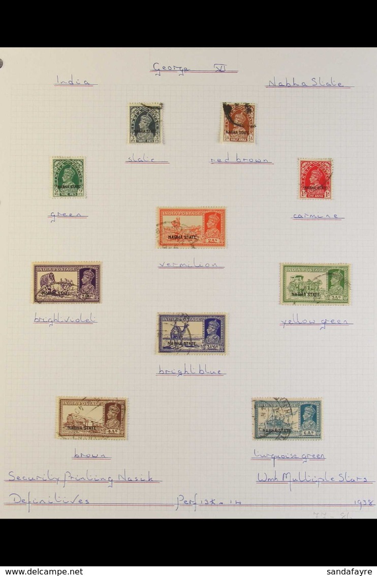 NABHA 1938-45 KGVI FINE USED COLLECTION - We See 1938 Overprinted Definitives Complete To 5r Value, 1941-5 Complete Set  - Altri & Non Classificati