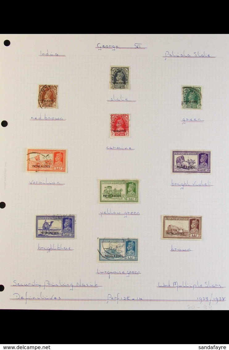 PATIALA 1937-46 KGVI FINE USED COLLECTION - We See 1937-8 Overprinted Definitives Complete To 1r Value, 1941-6 Ovpts On  - Altri & Non Classificati