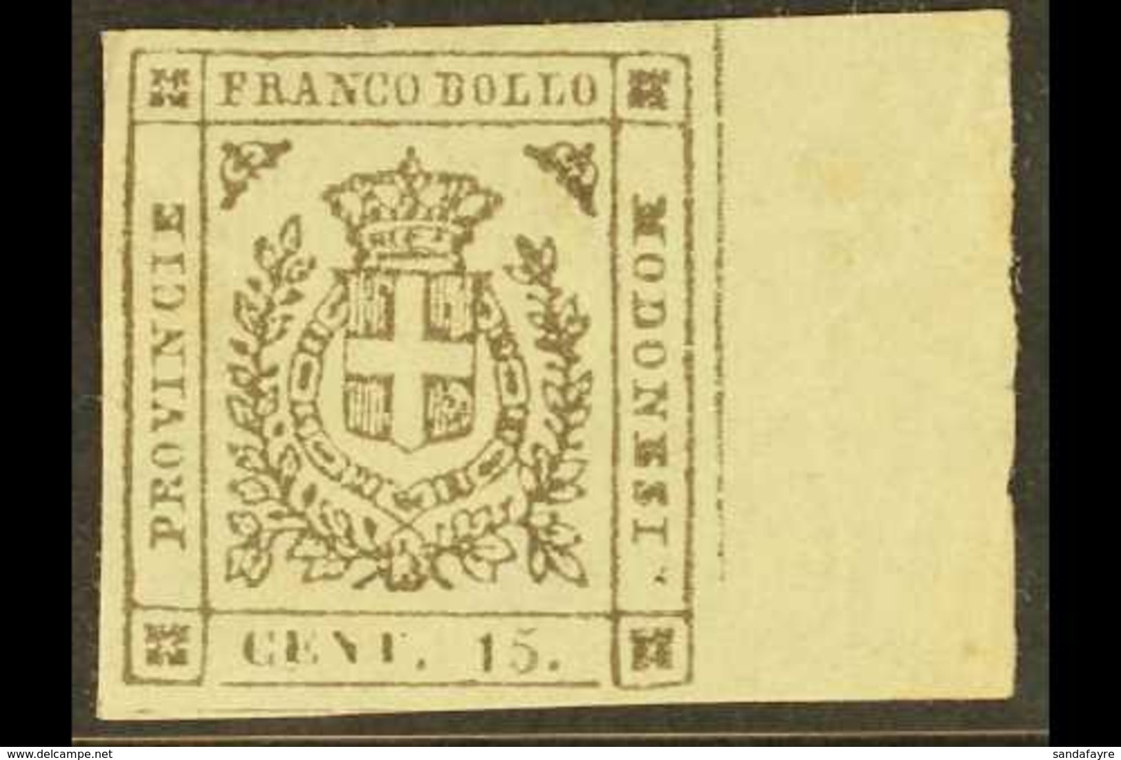 MODENA 1859 15c Sepia Grey, Provisional Govt, Sass 14c, Very Fine Marginal Mint Og. Signed Diena. Cat €1100 (£980)  For  - Non Classificati
