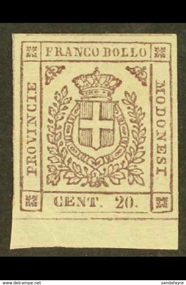 MODENA 1859 20c Bright Grey Lilac, Provisional Govt, Sass 16, Superb Marginal Mint Og. Signed Diena.  For More Images, P - Non Classificati