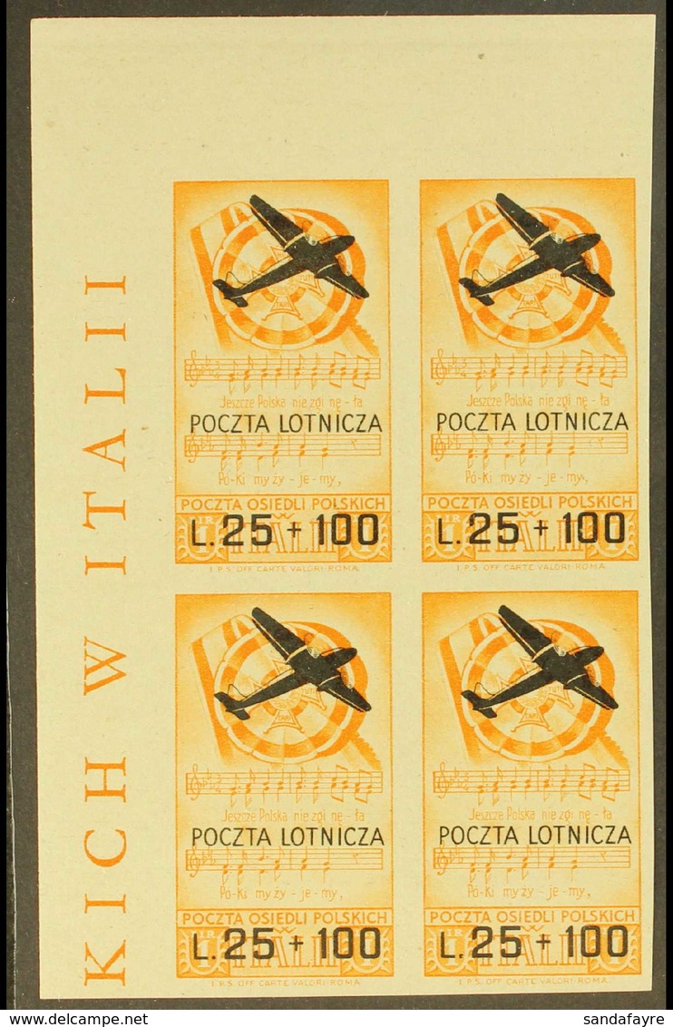 POLISH CORPS 1946 25L + 100L Airmail Overprint On 1L Orange And Black, Variety "Imperf", Sass 3a, Superb Mint Corner Ins - Non Classificati