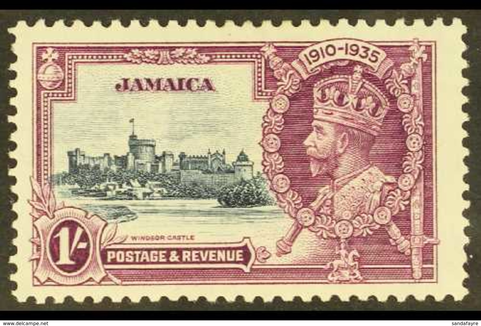 1935 Silver Jubilee 1s Slate And Purple With "Short Extra Flagstaff" Variety, SG 117b, Fine Mint. For More Images, Pleas - Giamaica (...-1961)
