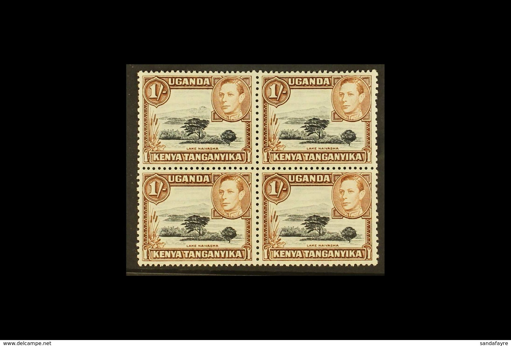 1938-54 1s Black And Brown Block Of Four With One Stamp (top Left) Showing The MOUNTAIN RETOUCH, SG 145+145ac, The Varie - Vide