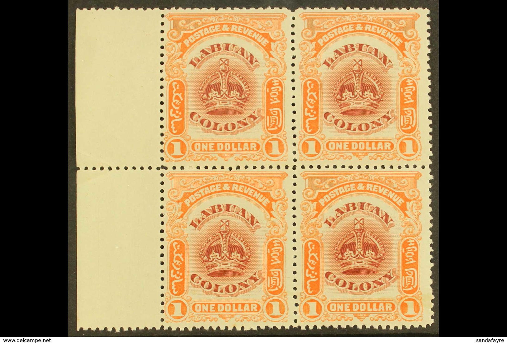 1902-03 $1 Claret & Orange, SG 128, Never Hinged Mint Marginal Block Of 4. Lovely For More Images, Please Visit Http://w - Borneo Del Nord (...-1963)
