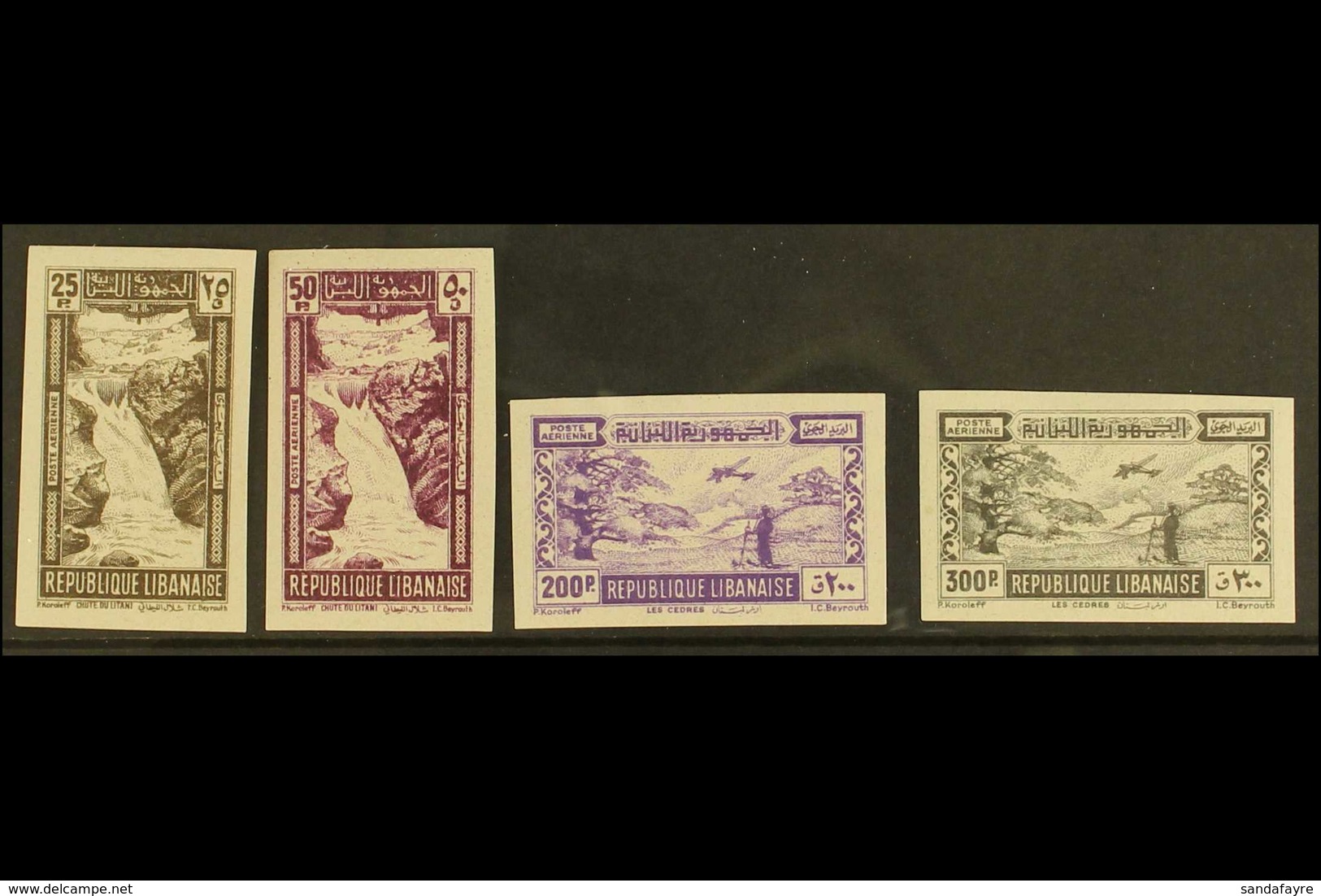 1945 Views Air Set Complete, Maury 97/100, Variety IMPERF, Very Fine Mint. (4 Stamps) For More Images, Please Visit Http - Libano