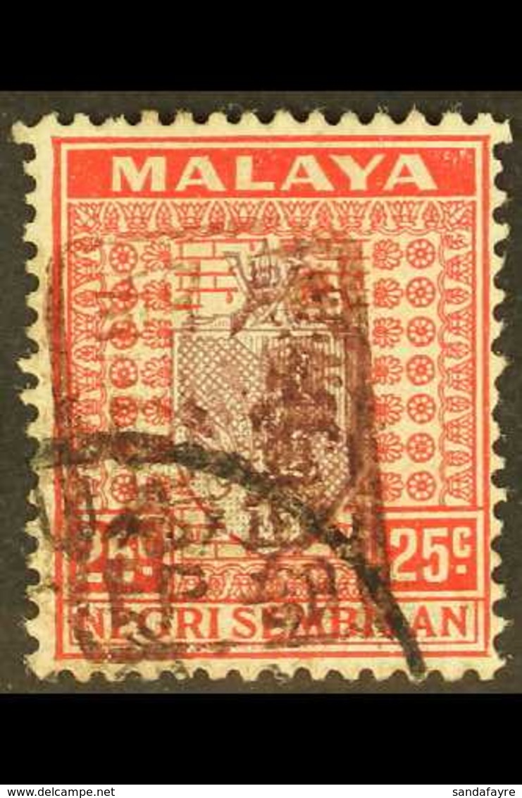 GENERAL ISSUES 1942 Negri Sembilan 25c Dull Purple And Scarlet Opt'd Single Frame Chop In Brown, SG J170b, Very Fine Use - Sonstige & Ohne Zuordnung