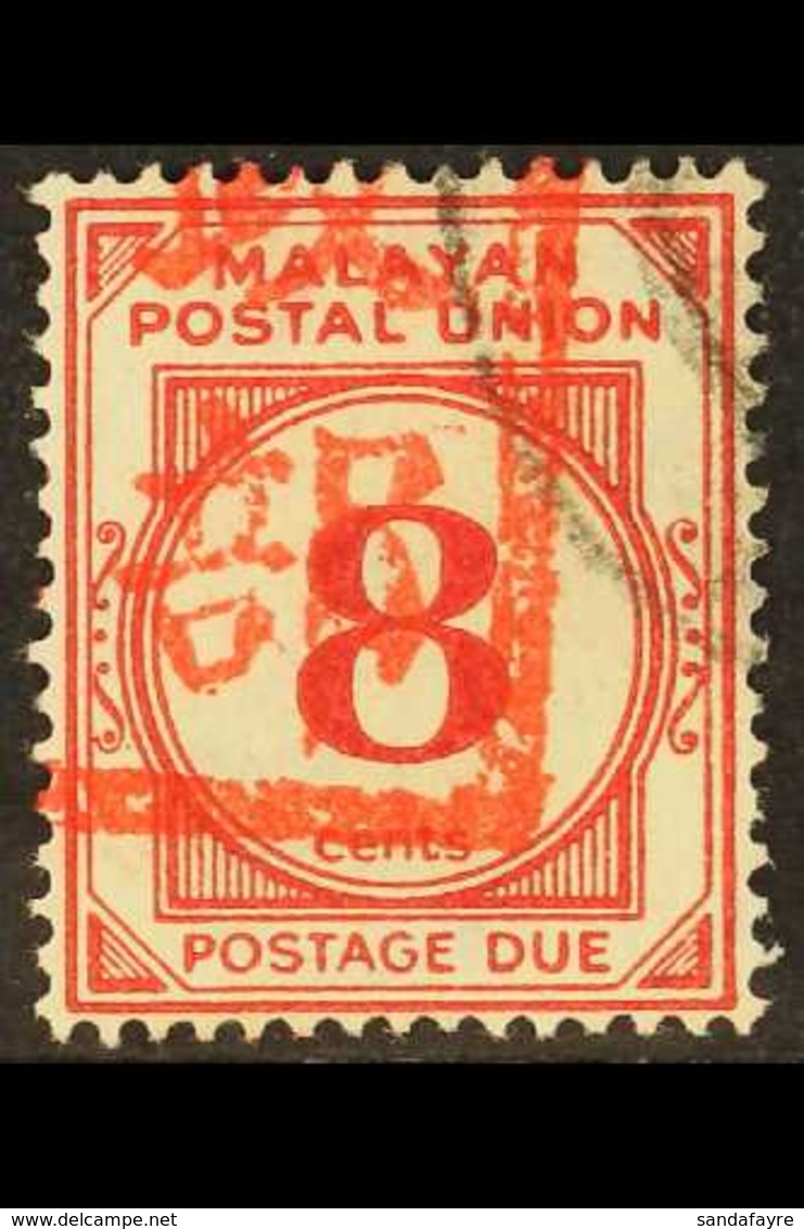 MALACCA\ 1942 8c Scarlet, Straits Settlements Postage Due, With Part "Malacca Chop", SG JD13, Superb Used. Rare Stamp, O - Altri & Non Classificati