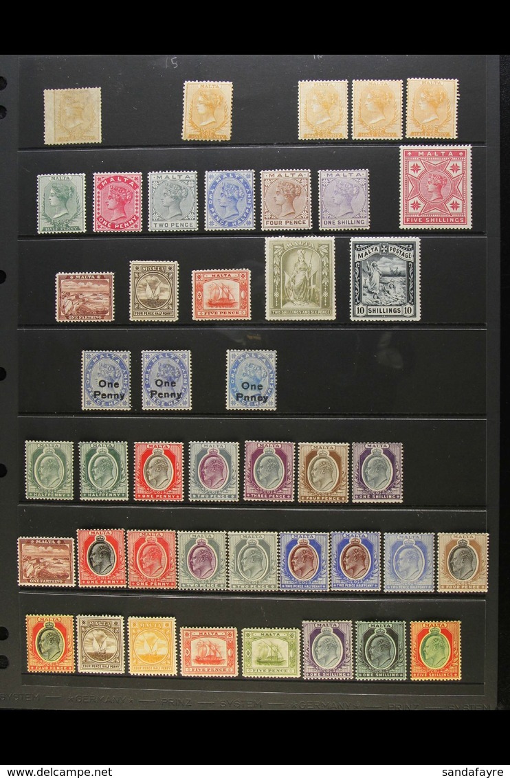 1863-1914 MINT COLLECTION On A Stock Page, Inc 1863-81 ½d Buff Perf 14 & ½d Yellow-orange Perf 12½ Clean-cut Unused, 188 - Malta (...-1964)