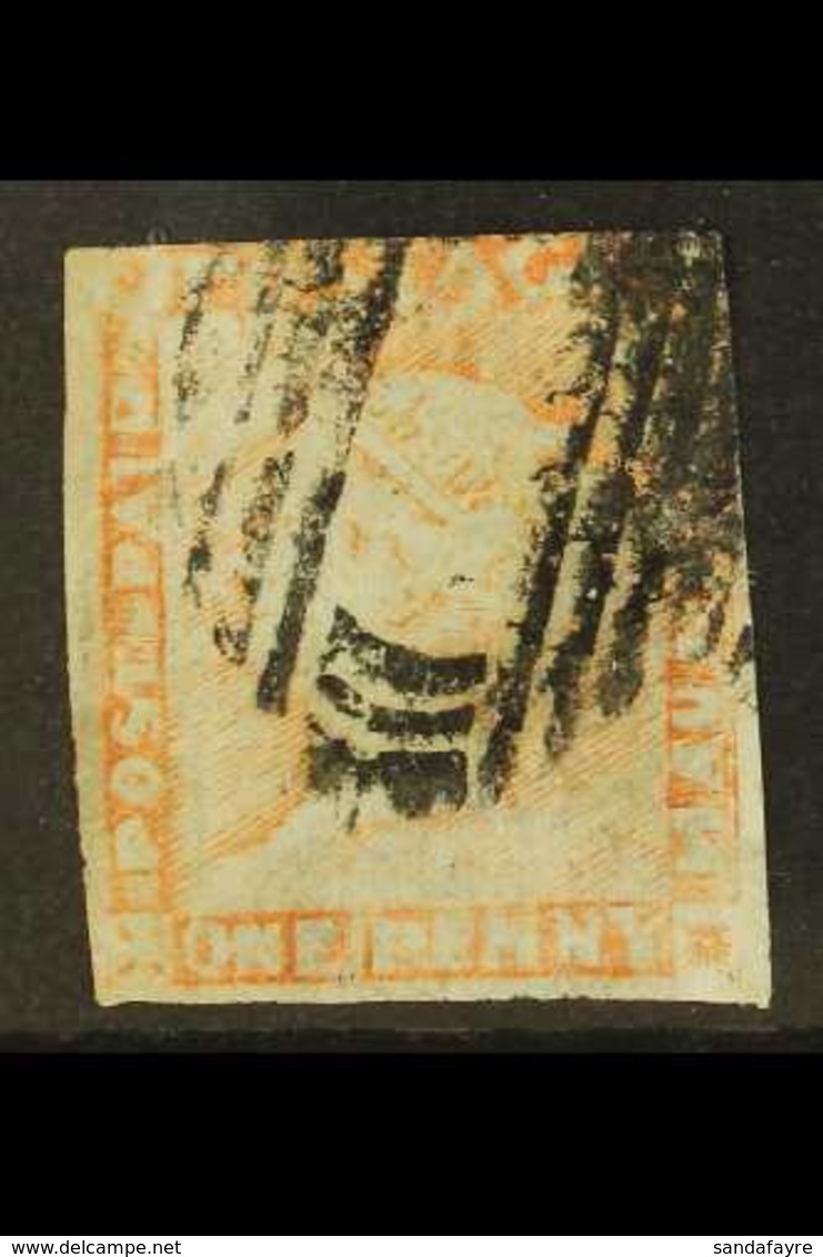 1848-59 1d Red On Yellowish Or Grey Paper, With Worn Impression, SG 16, Used With Three Margins, Badly Thinned. For More - Mauritius (...-1967)