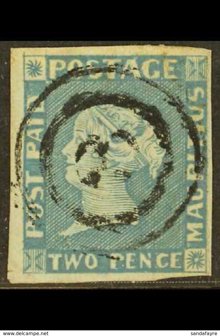 1848-59 2d Blue, Early Impression (position 8), SG 8, Very Fine Used With 4 Margins, Neat Numeral Target Cancellation &  - Mauritius (...-1967)