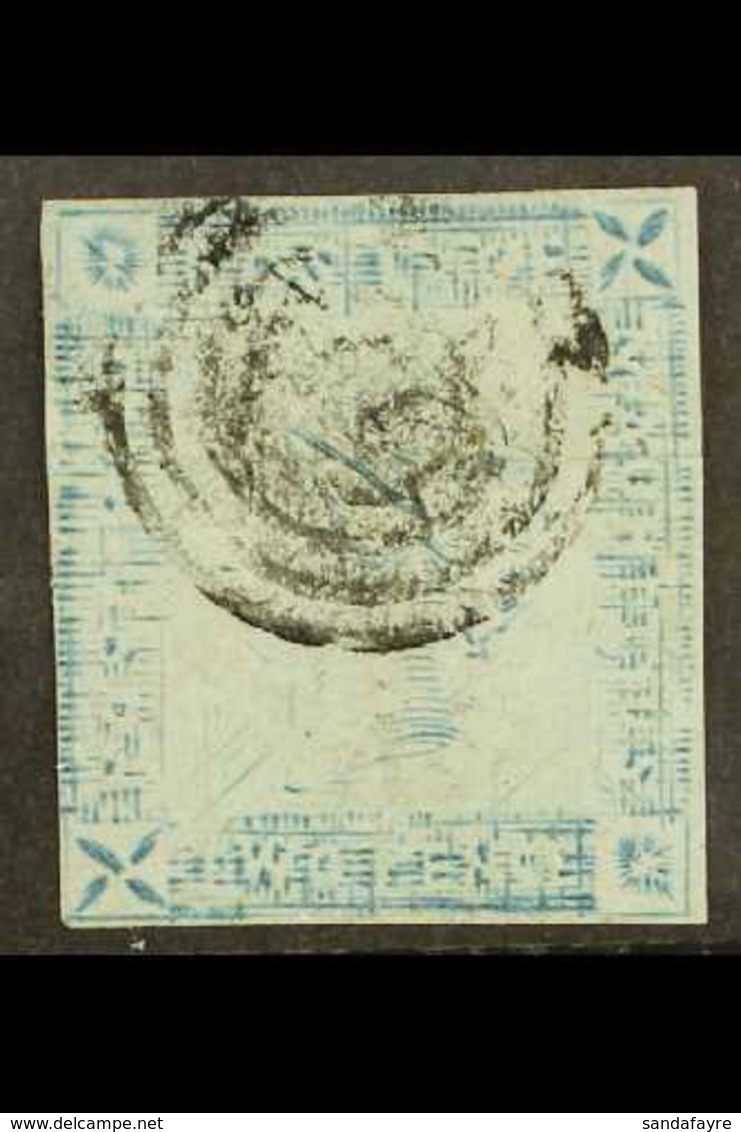 1859 2d Blue Imperf "Lapirot", Worn Impression, From Position 7, SG 39, Used With Three Margins And Target Cancel, Horiz - Mauritius (...-1967)