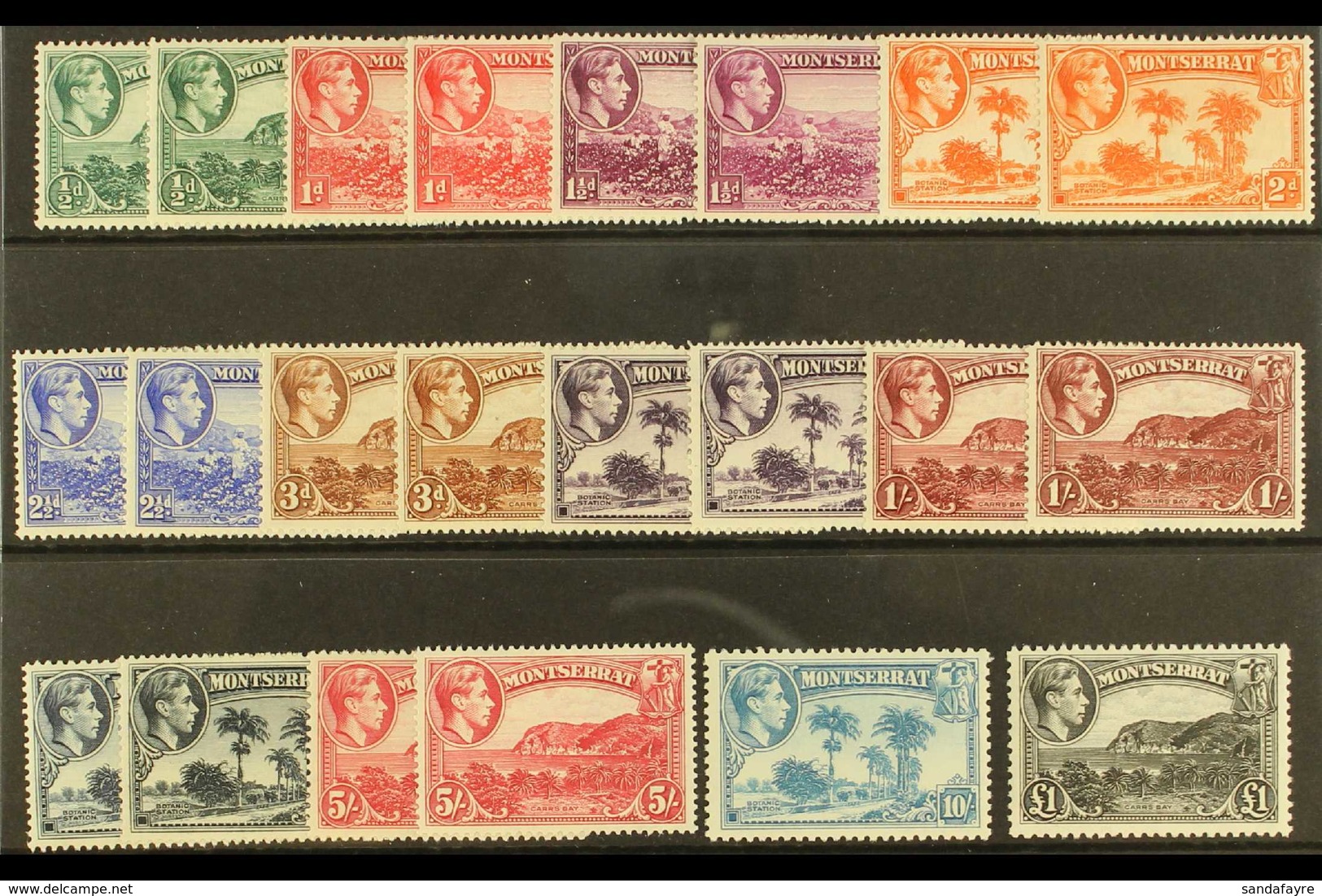 1938-48 Pictorial Definitive Set With ALL Listed Perforation Variants, SG 101/12, Never Hinged Mint (22 Stamps) For More - Montserrat