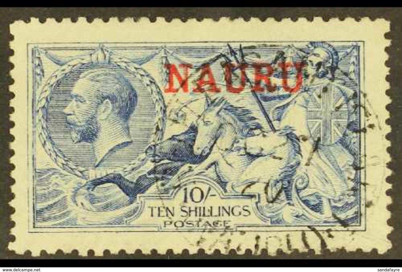 1916-23 10s Deep Bright Blue De La Rue Seahorse, SG 23d, Very Fine Used. A Very Scarce And Attractive Shade In Used Cond - Nauru