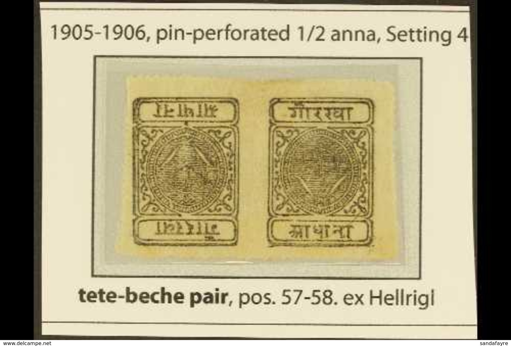 1900-06 Pin-perf ½a Black, Setting 4, TETE-BECHE PAIR (Hellrigl 24a, SG 23a, Scott 12a, Mi 13bKA), Fine Unused. For More - Nepal