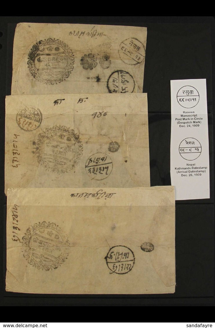 STAMPLESS NATIVE COVERS 1900's Group Of Three Covers From Kerong Court (Tibet) To Kathmandu, All With KERONG COURT SEAL  - Nepal