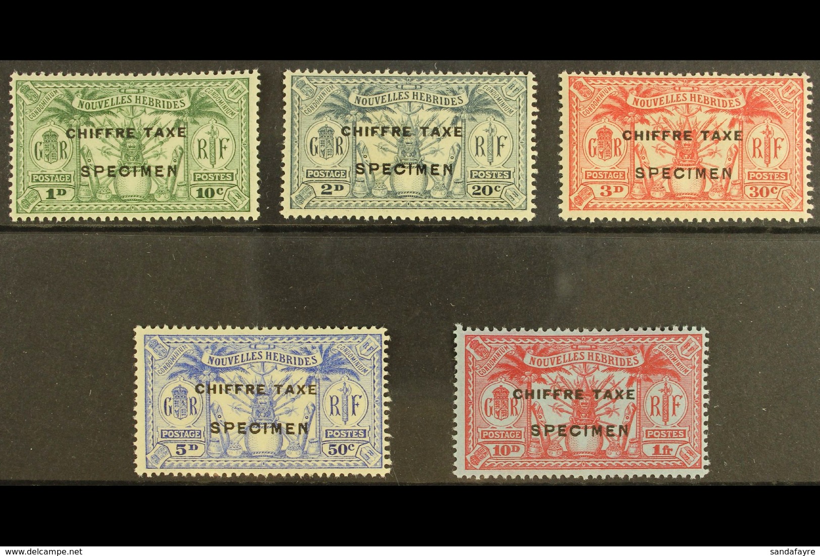 FRENCH CURRENCY - POSTAGE DUES 1925 Chiffre Taxe Ovpt Set, Additionally Ovptd "Specimen", SG FD53s/7s, Very Fine Mint. ( - Altri & Non Classificati