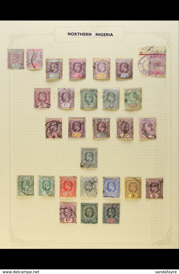 1900-1912 USED COLLECTION On Leaves, Inc 1900 1d On Piece Tied By Violet Oval "Lokoja Post Office" Postmark, 1902 Set, 1 - Nigeria (...-1960)