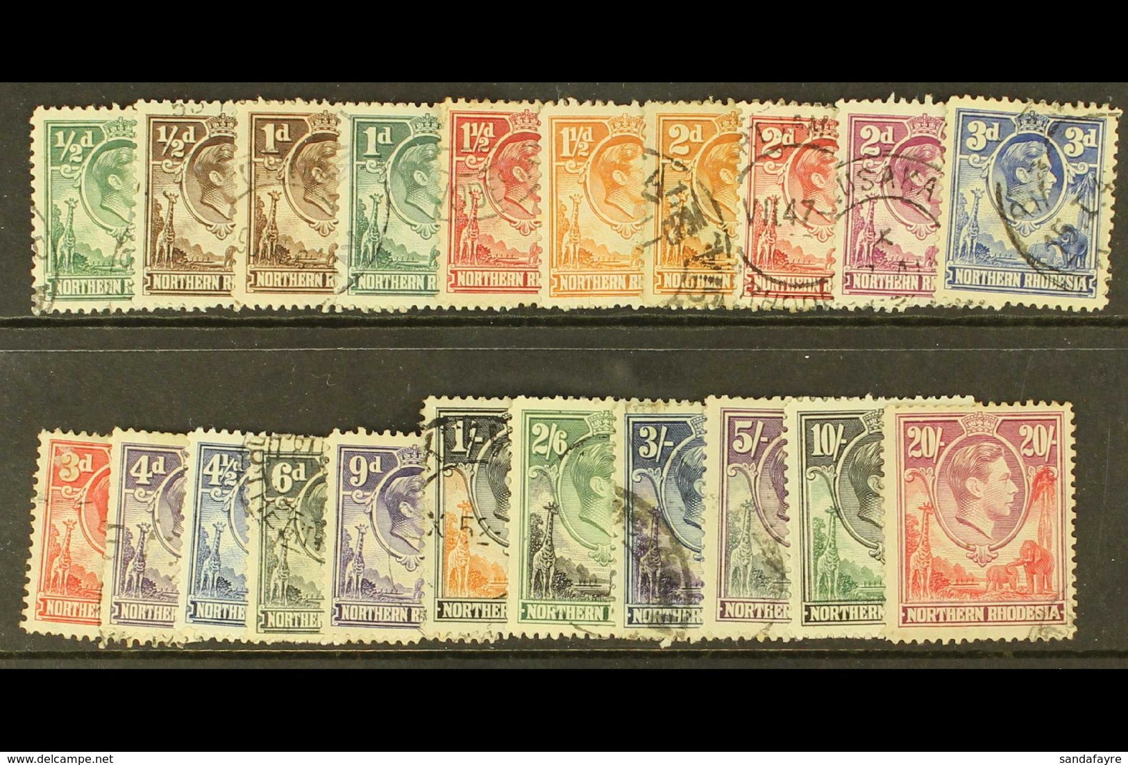 1938-52 Complete KGVI Set, SG 25/45, Fair To Fine Cds Used. (21 Stamps) For More Images, Please Visit Http://www.sandafa - Rhodesia Del Nord (...-1963)