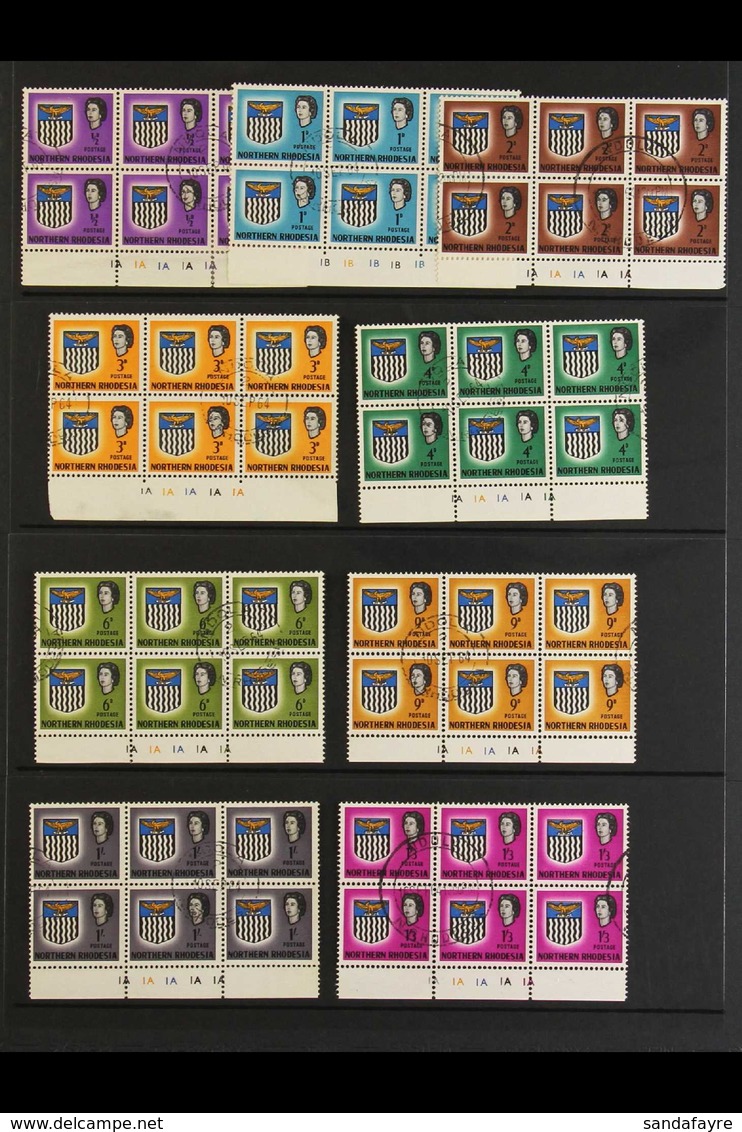 1963 SET IN MULTIPLES. The Complete Definitive Set In (mostly) Cylinder 1A Blocks Of 6 Or 4 For Top Values, SG 75/88, VF - Rhodesia Del Nord (...-1963)