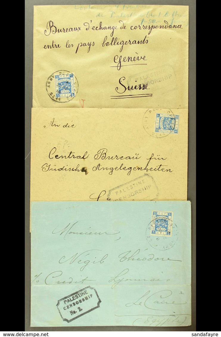 1918  CENSORED COVERS Each Bearing 1p Ultramarine, SG 3, Tied By "SZ 44" APO Of Jerusalem Cds Postmark, Two Addressed To - Palestina