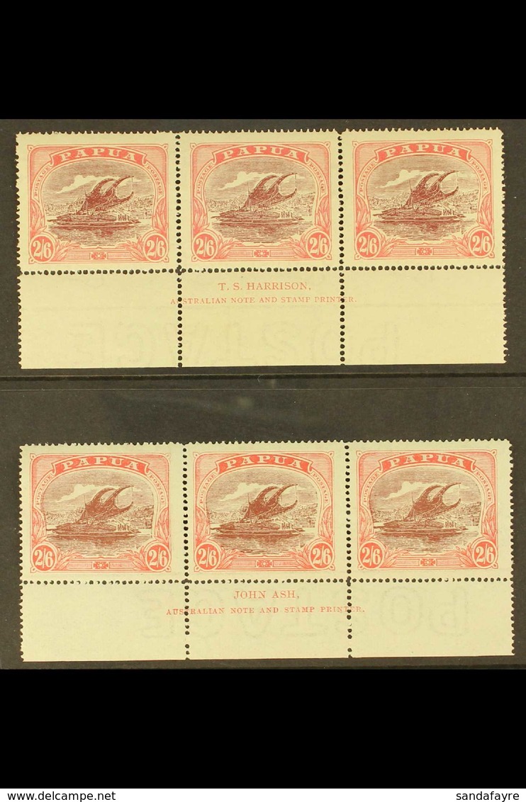 1916-31 IMPRINT STRIPS 2s6d Maroon & Pale Pink, SG 103 (Harrison Printed) & 2s6d Maroon & Bright Pink, SG 130a (Ash Prin - Papua Nuova Guinea