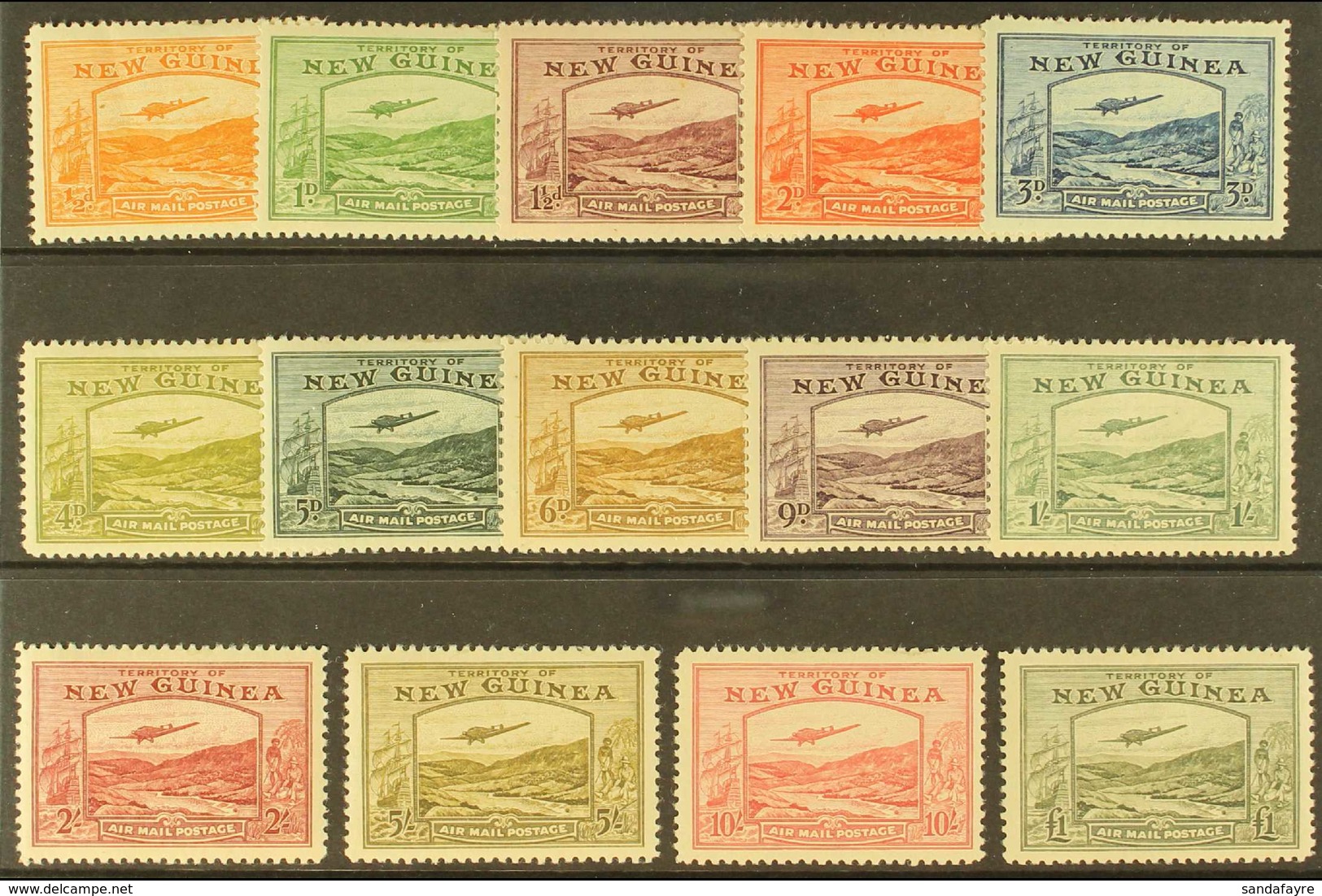 1939 AIRMAILS Bulolo Goldfields Set Inscribed "AIRMAIL POSTAGE," SG 212/25, Mint With Gently Toned Gum, Cat £1100 (14 St - Papua Nuova Guinea