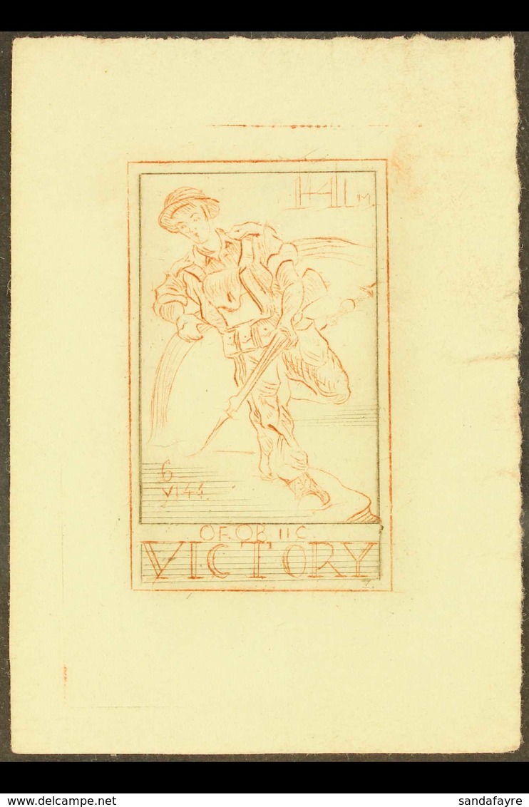 SECRET STAMP 1944 Partially Engraved Die Proof For A 1+4LM "Victory" Stamp In Red-brown & Black, Depicting A Soldier, "L - Altri & Non Classificati