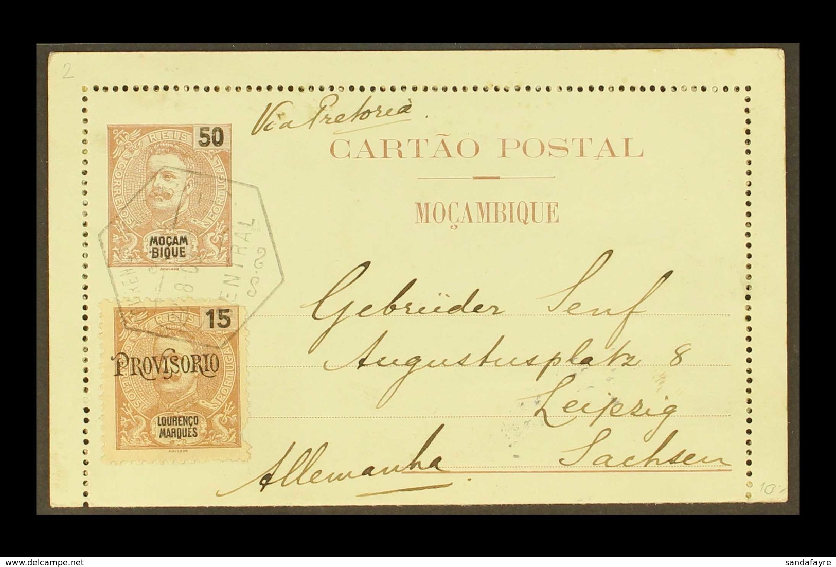 MOZAMBIQUE 1903 (22 Aug) 50c Postal Stationery Reply Card Of Mozambique Addressed To Germany, Uprated With Lourenco Marq - Sonstige & Ohne Zuordnung