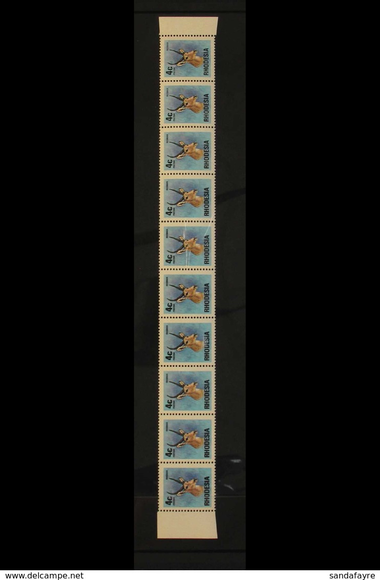 1974-76 4c Reedbuck, SG 492, Superb Never Hinged Mint Complete Horizontal STRIP OF 10 Showing DOUBLE BLACK PRINTING Vari - Altri & Non Classificati
